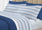 Completo Lenzuola Letto 100% Cotone Italy 3027 Disegno Riga Dots - Piazza E Mezza - Blu