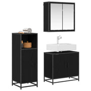 Set di mobili per il Bagno | Armadio da bagno 3 pz Rovere Nero Legno multistrato