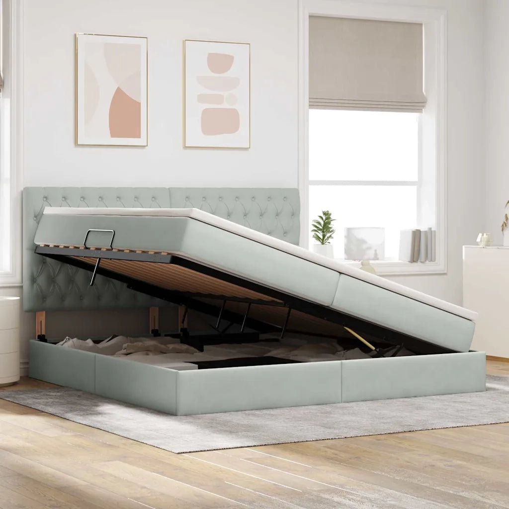 Letto con contenitore e materasso Grigio chiaro 200 x 200 cm 3372111