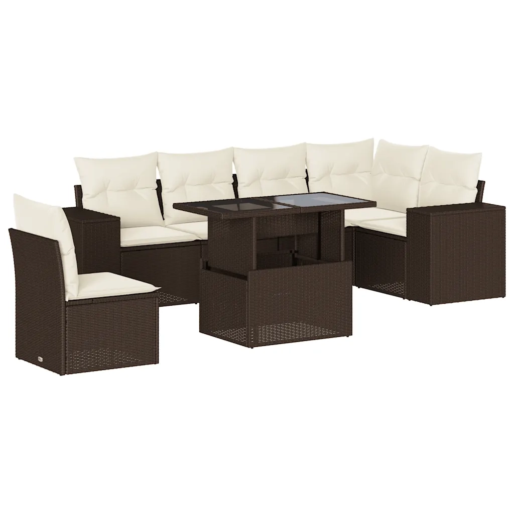 Set Divani da Giardino 7 pz con Cuscini Marrone in Polyrattan 3269203