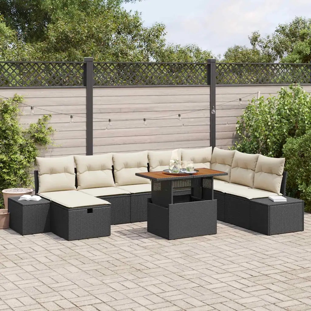 Set Divano da Giardino con archiviazione 9 pcs Nero Poly Rattan 3361397