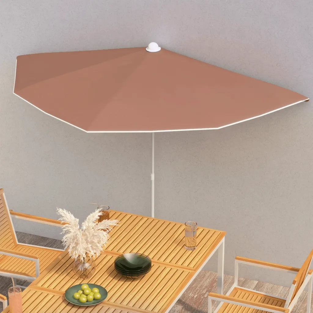 Ombrellone Semicircolare da Giardino e Palo 180x90cm Terracotta 315564