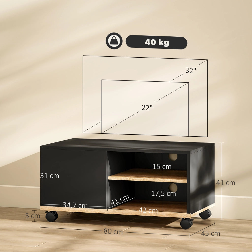 Mobile TV con Ruote ¨C Xylo ¨C Nero 80x45x41cm