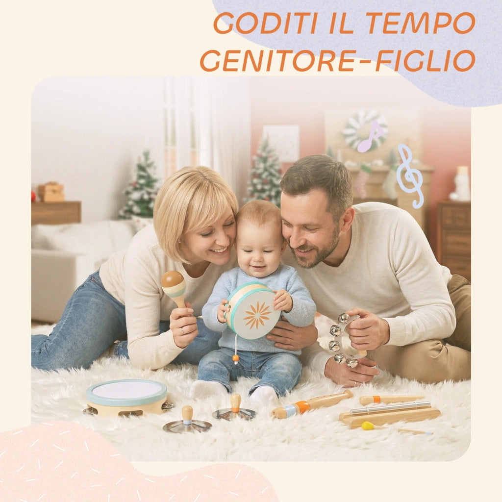 Strumenti Musicali per Bambini Set Percussioni Montessori in Legno Aracione e Celeste