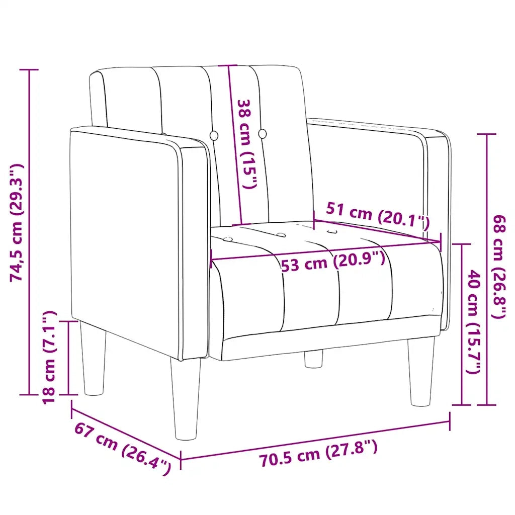 Divano Poltrona | Sedia con Braccioli Crema 53 cm in Velluto