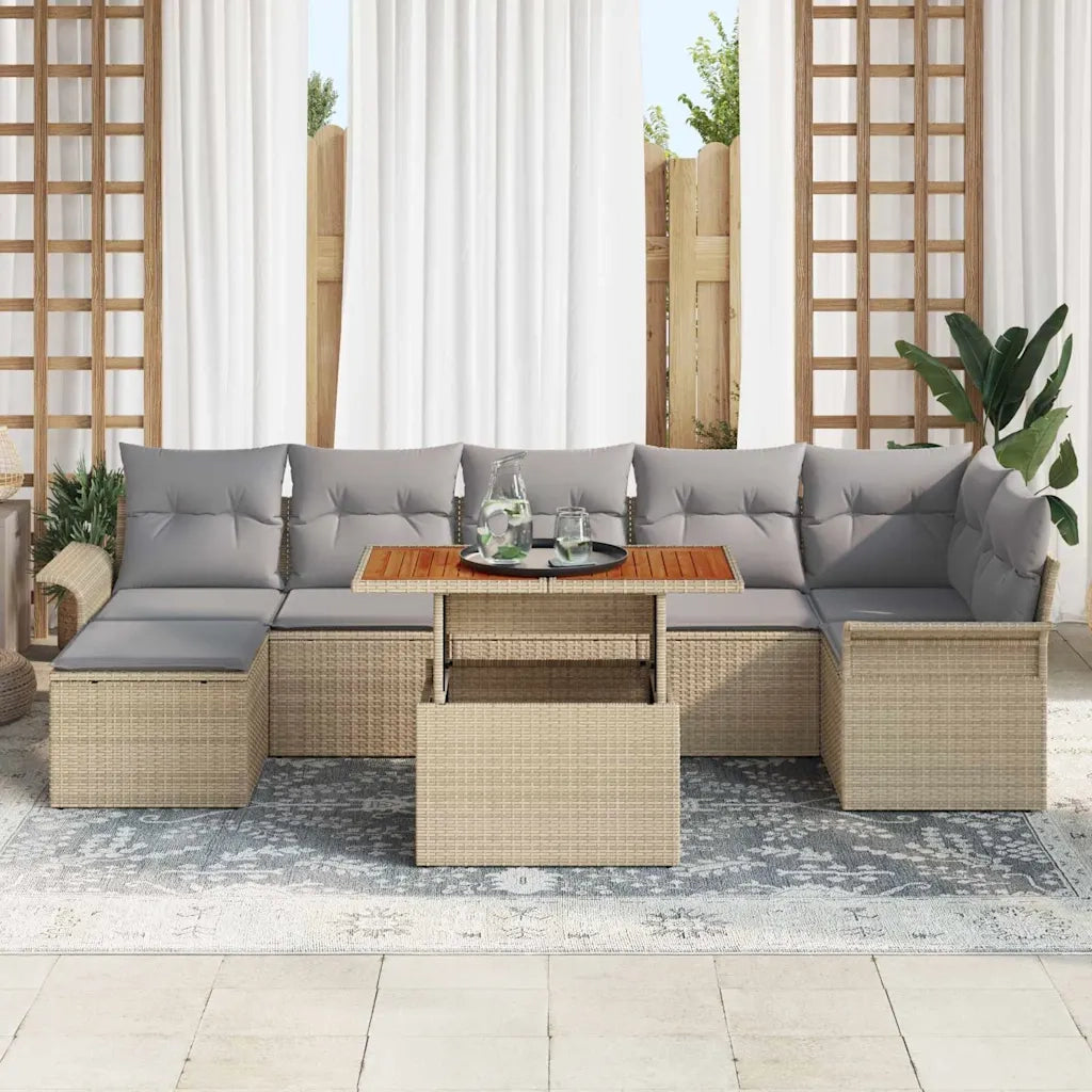 Set Divano da Giardino 8 pcs Beige e Grigio Chiaro polyrattan 3349363