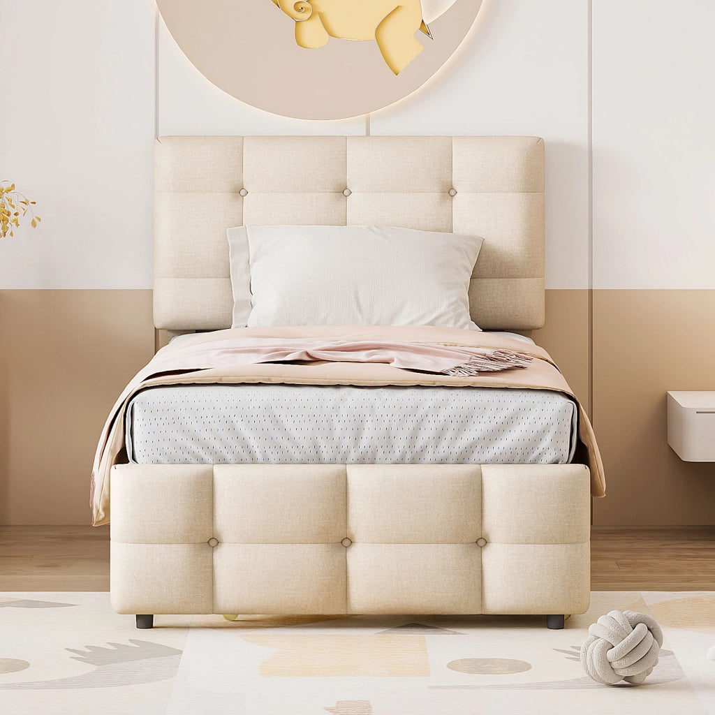 LETTO imbottito per bambini 90x200 cm Beige con letto estraibile