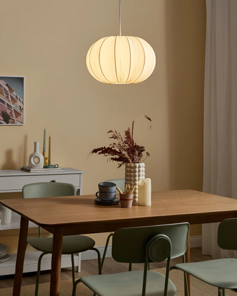 Lampada a sospensione con paralume in tessuto di cotone bianco design moderno luce per soggiorno