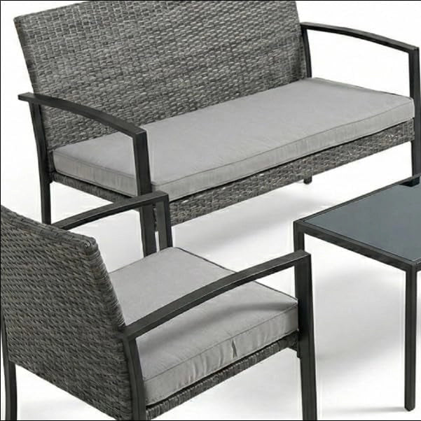 Salotto da Giardino 4 Pezzi in Antracite con Cuscini Imbottiti 5 cm  Set Tavolino, Divanetto e 2 Poltrone per Esterno