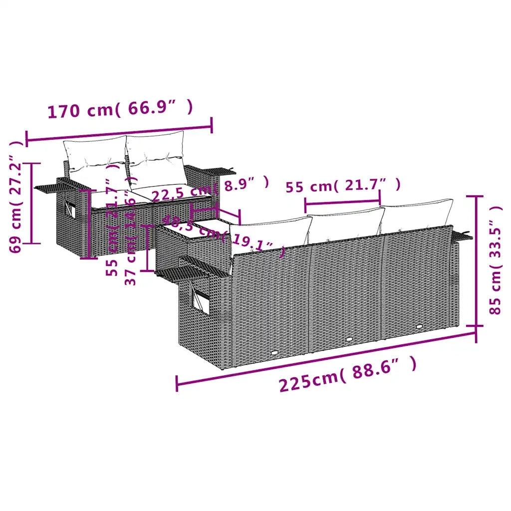 Set Divano da Giardino 6 pz con Cuscini Marrone in Polyrattan 3219902