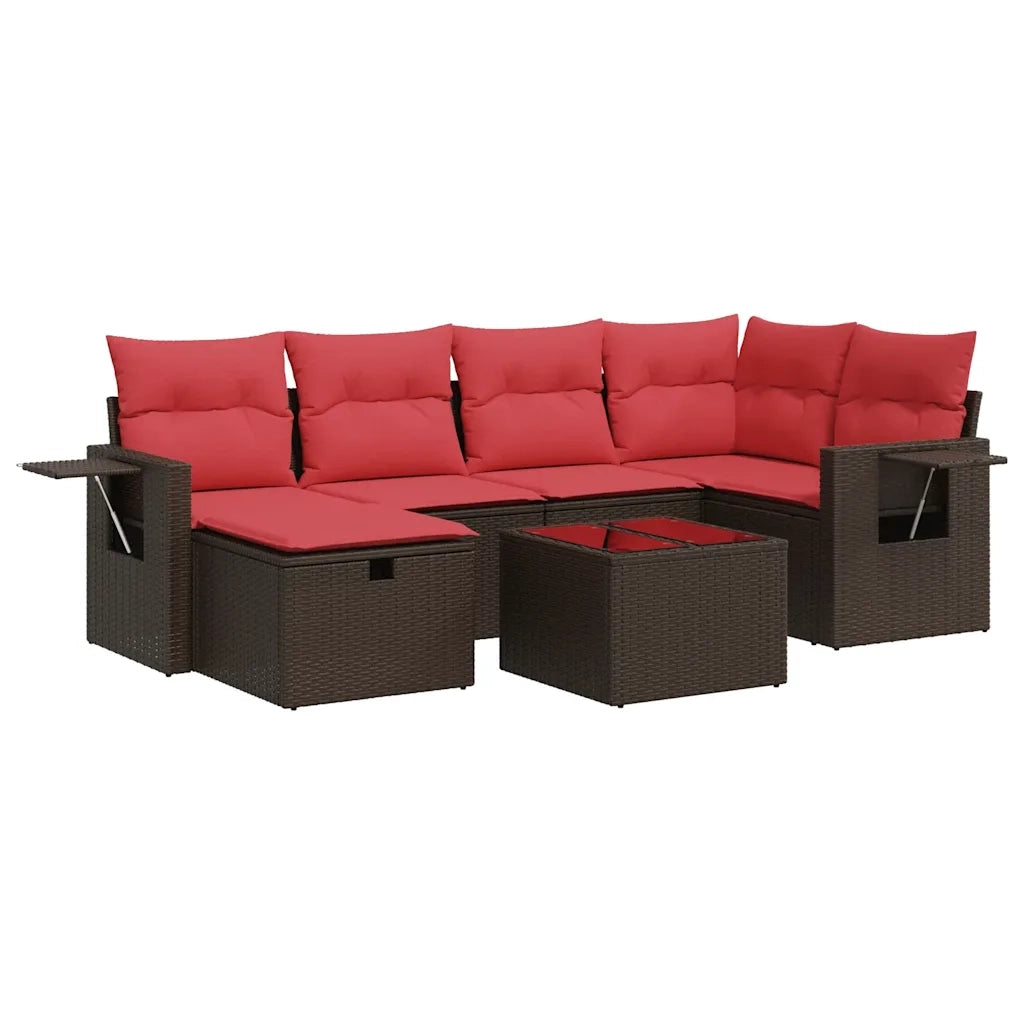 Set Divani da Giardino 7 pz con Cuscini Marrone in Polyrattan 3325500