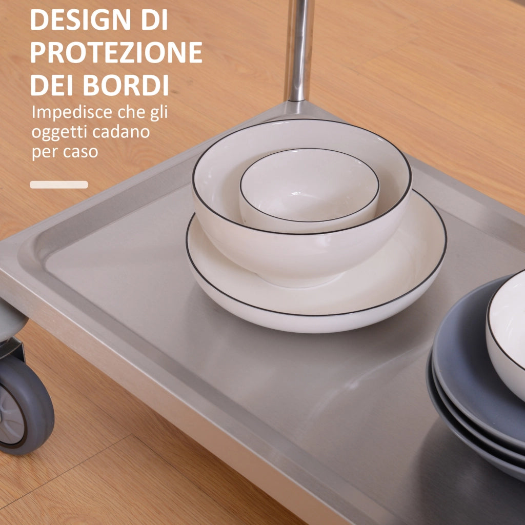 Carrello Cucina 2 Ripiani con Ruote ¨C Xylo ¨C Acciaio Inox 80x45x82cm Argento