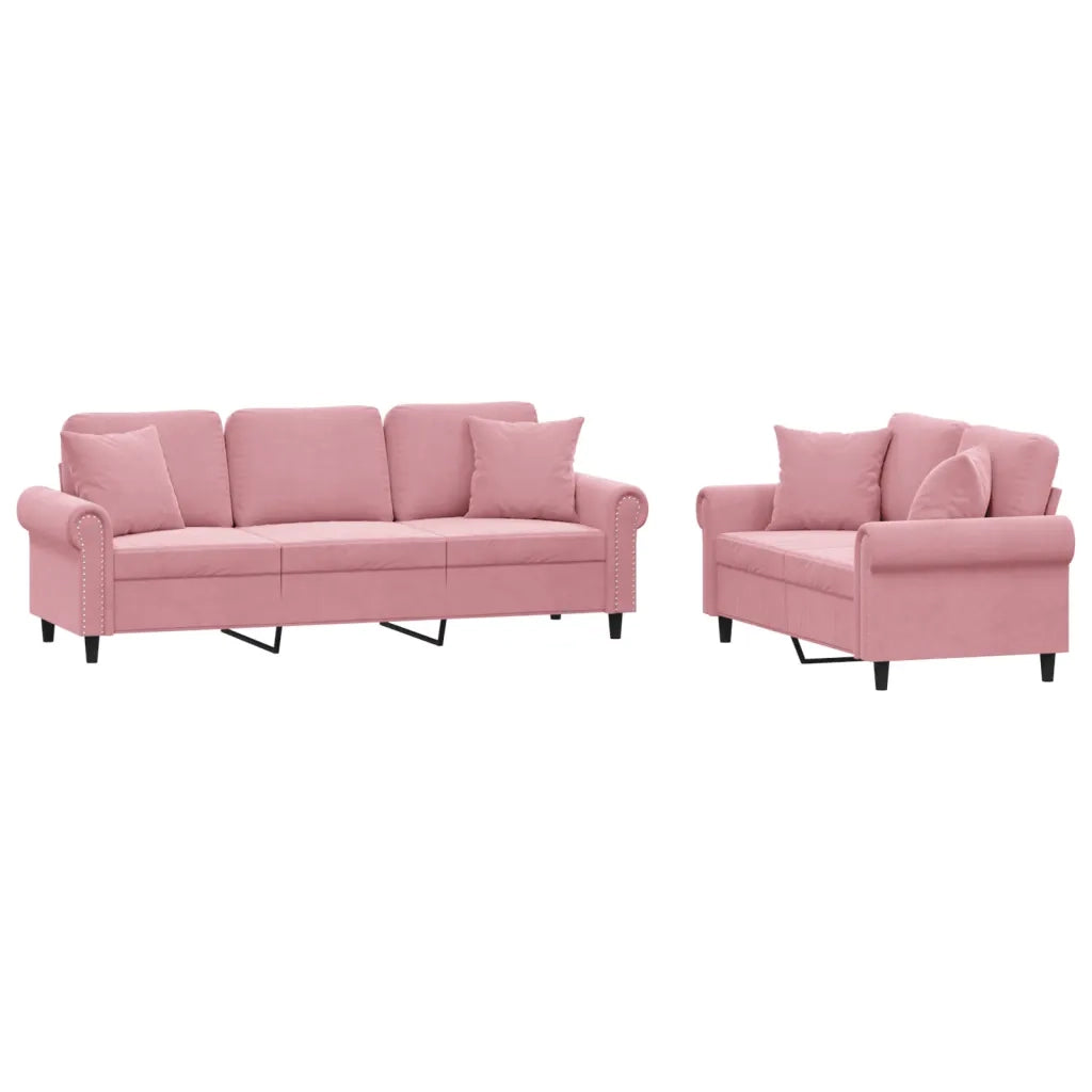 Set di Divani 2 pz con Cuscini Rosa in Velluto 3202273
