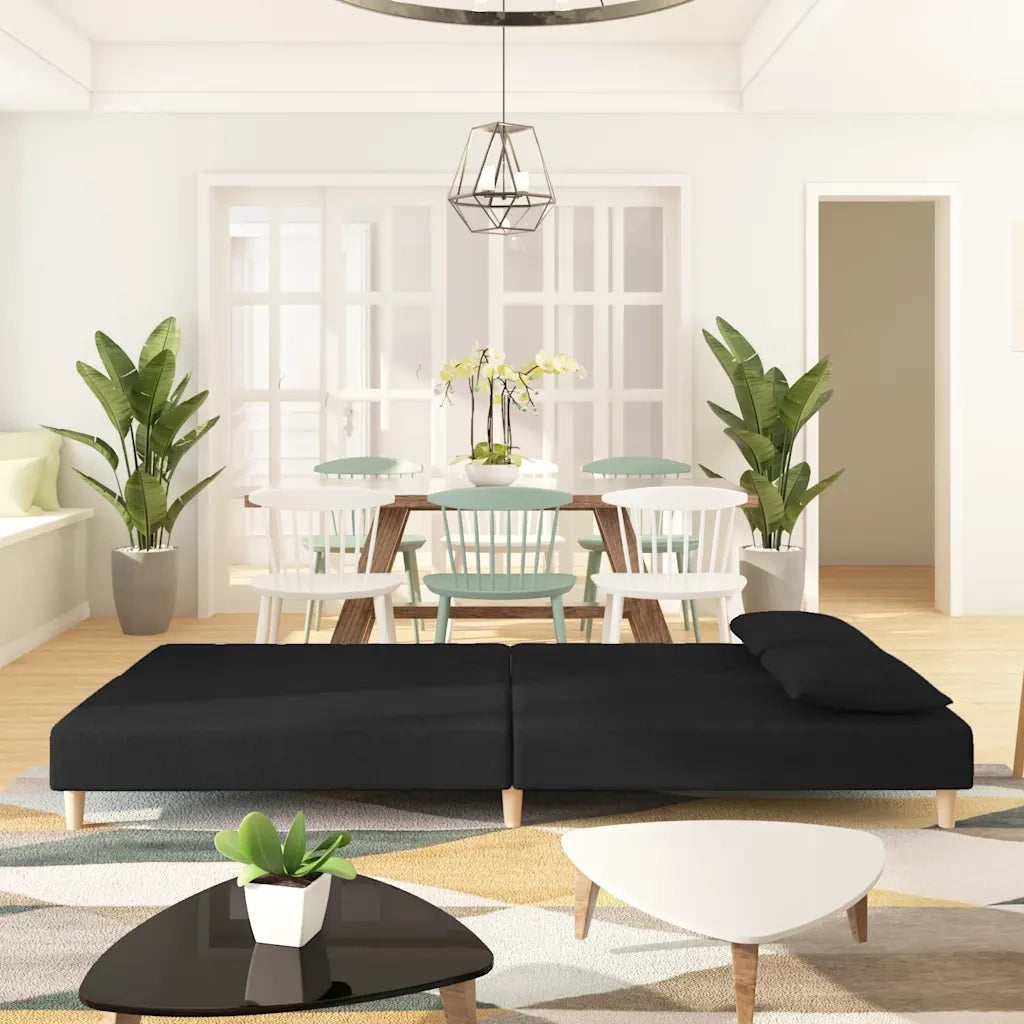 Divano Letto a 2 Posti con 2 Cuscini-Sofa Letto 2 Posti-Daybed Nero in Tessuto 608538