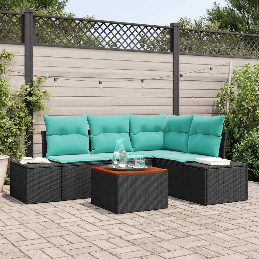 Set Divano da Giardino 5 pz Nero polyrattan 3347956