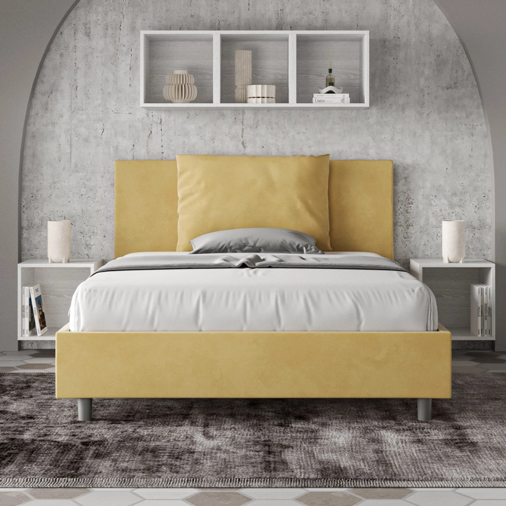 BS COM Letto una piazza e mezza contenitore imbottito 130x210 microfibra ocra