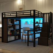 Letto a castello con scrivania - Zephmum - 140x200 cm - Nero - con LED e ripiani