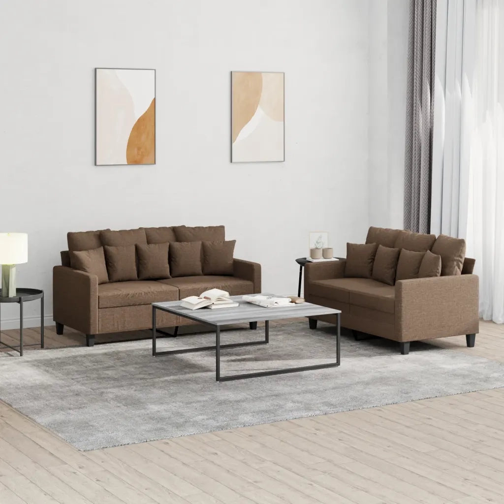 Set di Divani 2 pz con Cuscini Marrone in Tessuto 3201651