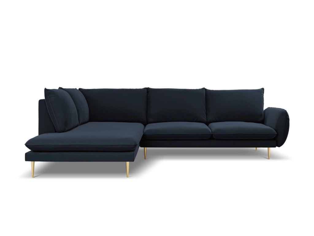 Cosmopolitan Design - Divano angolare sinistro "Vienna" 6 posti in velluto blu scuro 