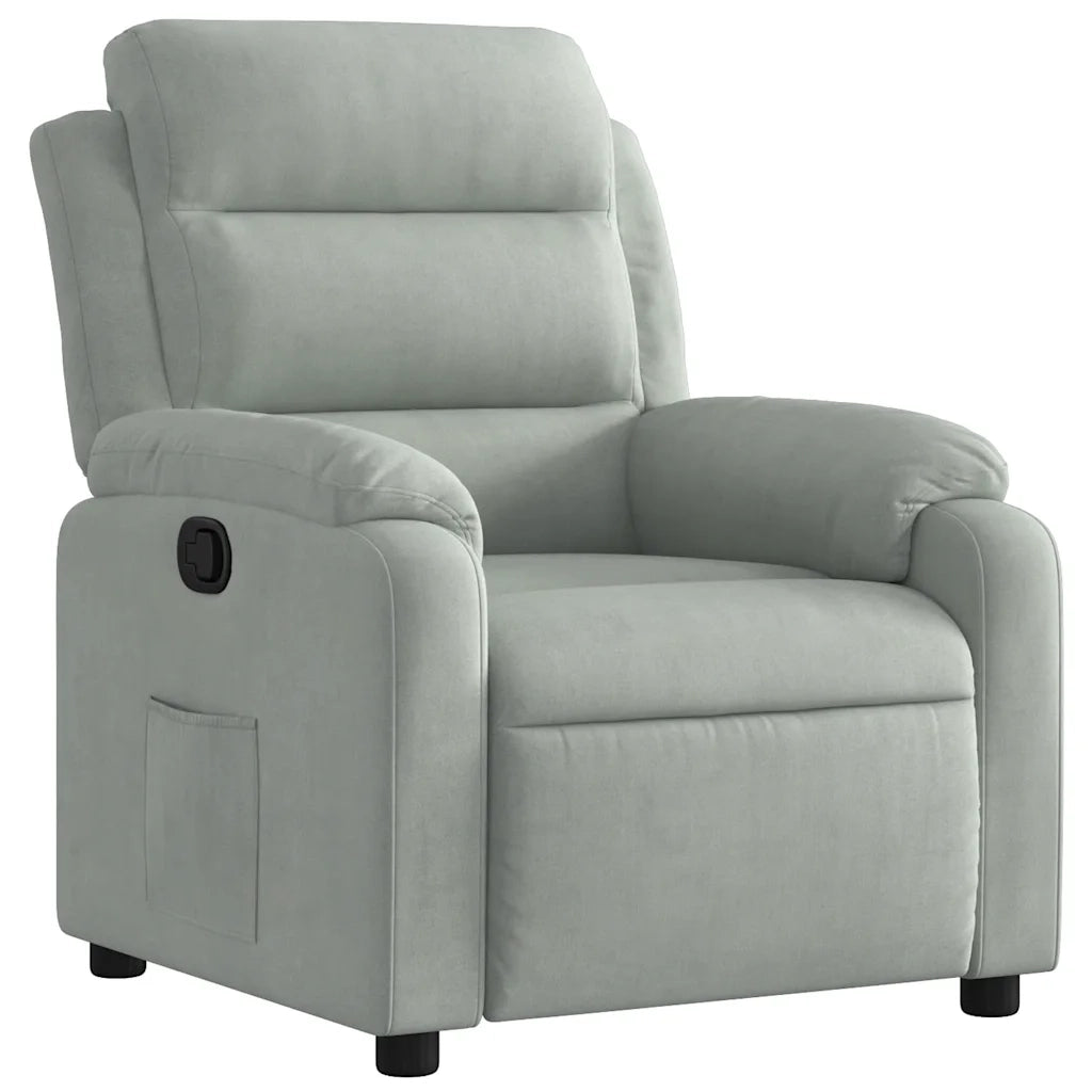 Poltrona | Sedia Relax Reclinabile Grigio Chiaro in Velluto