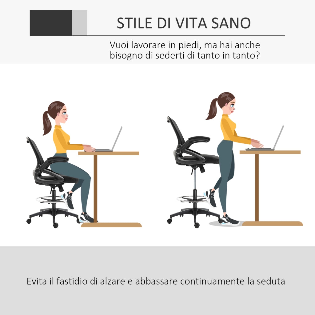 Sedia da Ufficio con Schienale Rete e Braccioli ¨C Minimal ¨C Nera 64x60x106-126 cm