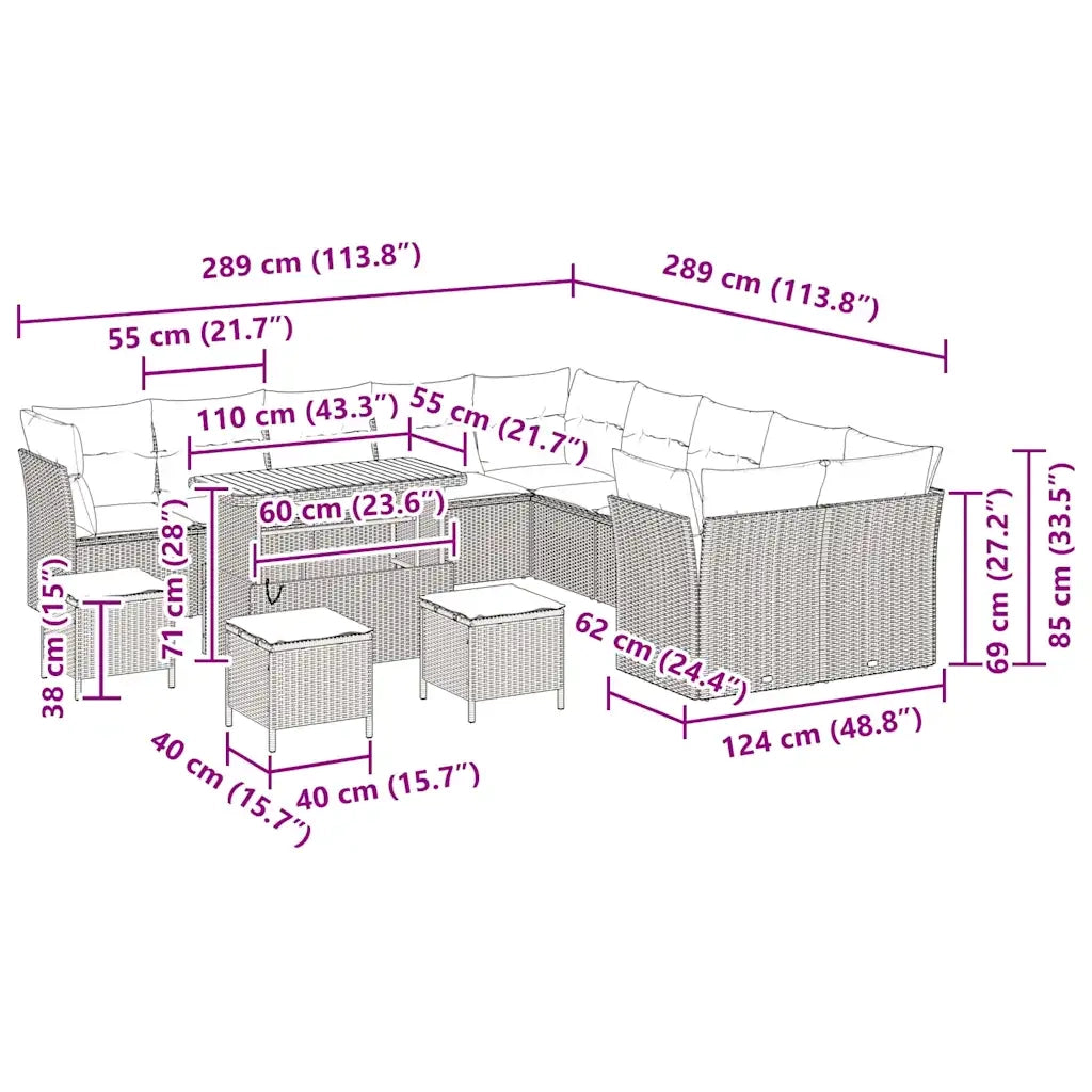 Set Divano da Giardino 14 pcs Nero polyrattan 3361550