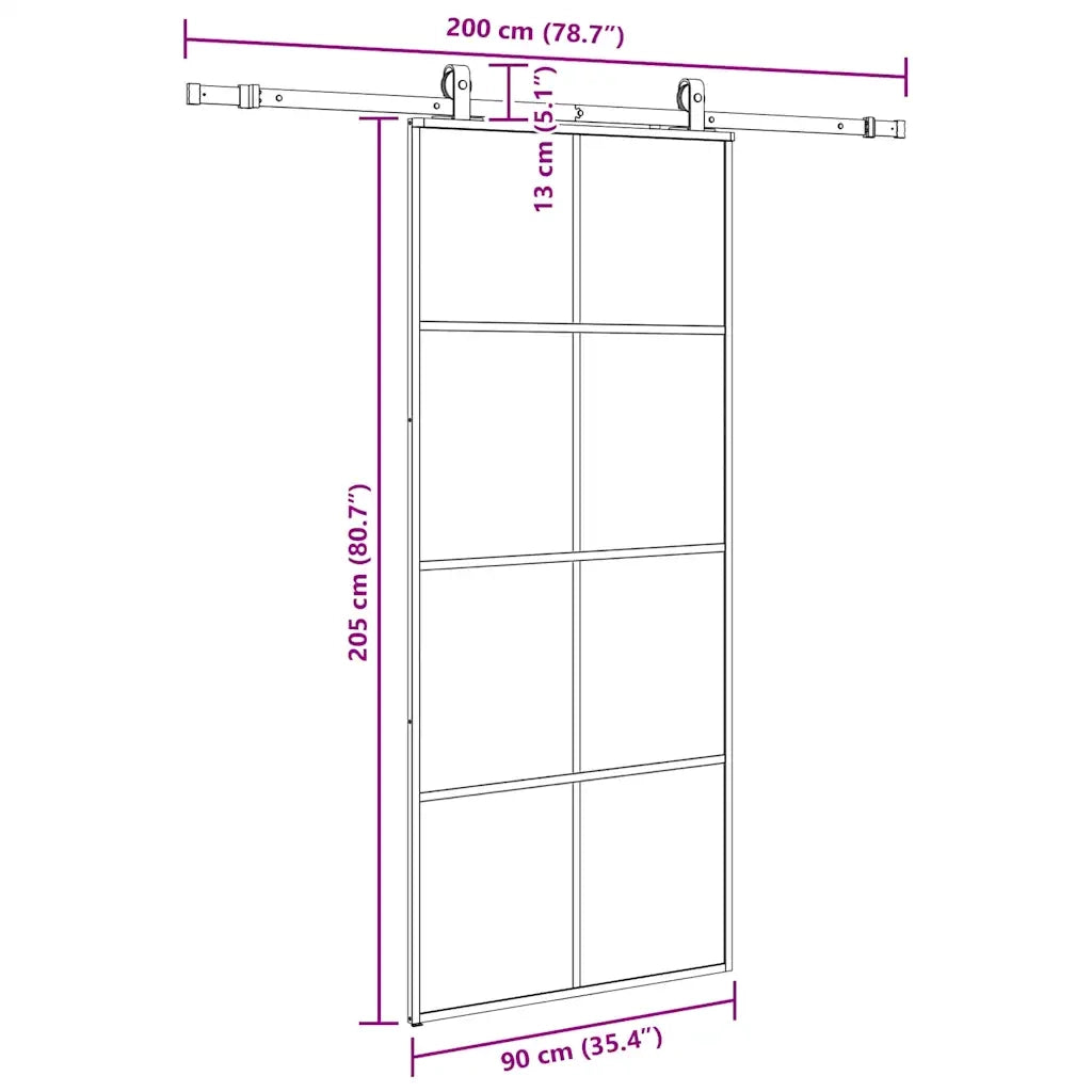 Porta Scorrevole con Ferramenta Nera 90x205 cm in Vetro ESG 3375864