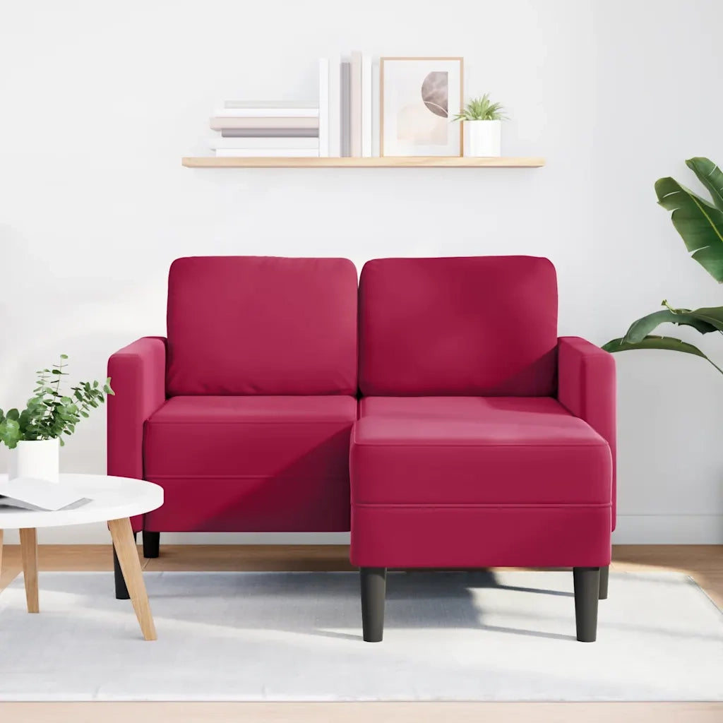 Divano 2 Posti con Chaise longue a L Rosso Vino 125 cm Velluto 4107072