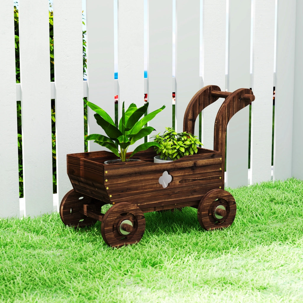 Fioriera Carretto Legno ¨C Xylo ¨C 4 Ruote 68x38x52cm Marrone
