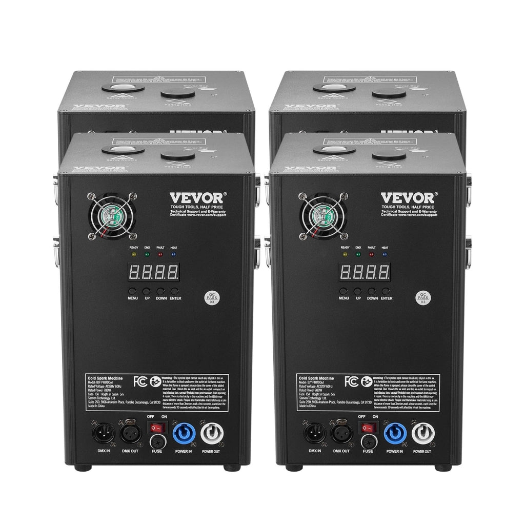 Set 4 pz Macchina per Scintille Fredde 700W BJY-PHJ700u2 in Alluminio Nero con Controllo DMX Altezza Regolabile 2-5m per Feste ed Eventi