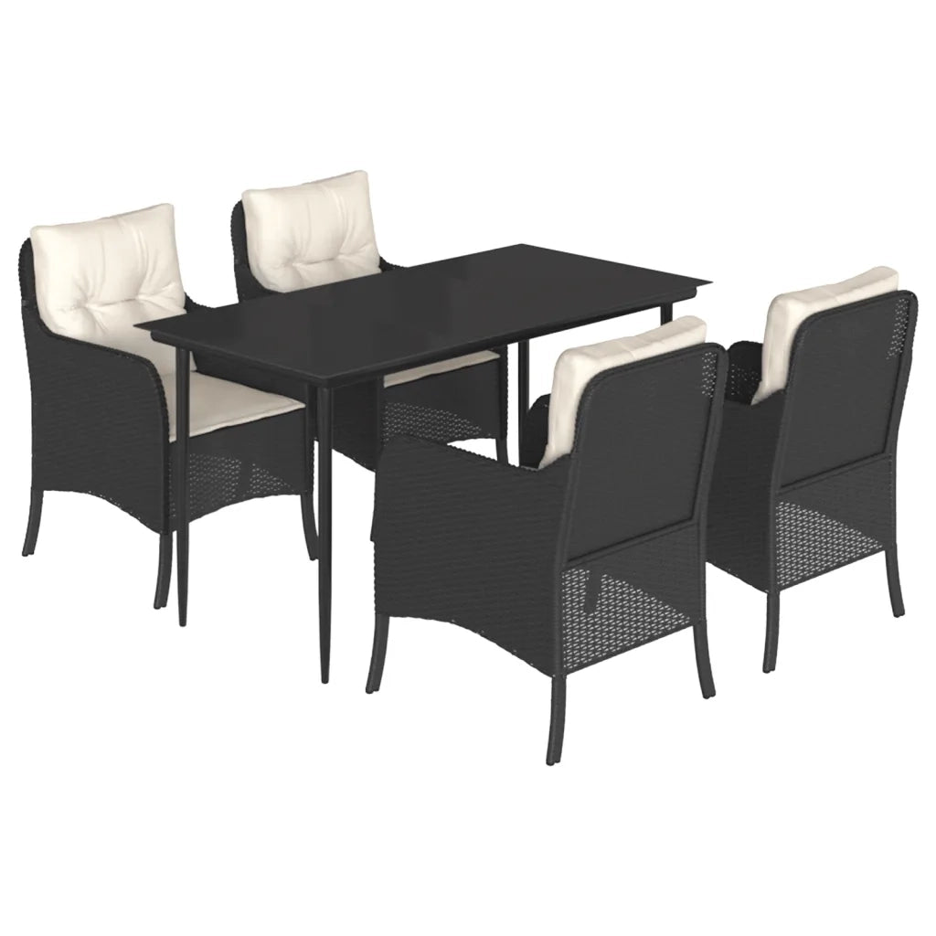 Set da Pranzo da Giardino 5 pz Nero con Cuscini in Polyrattan 3211908