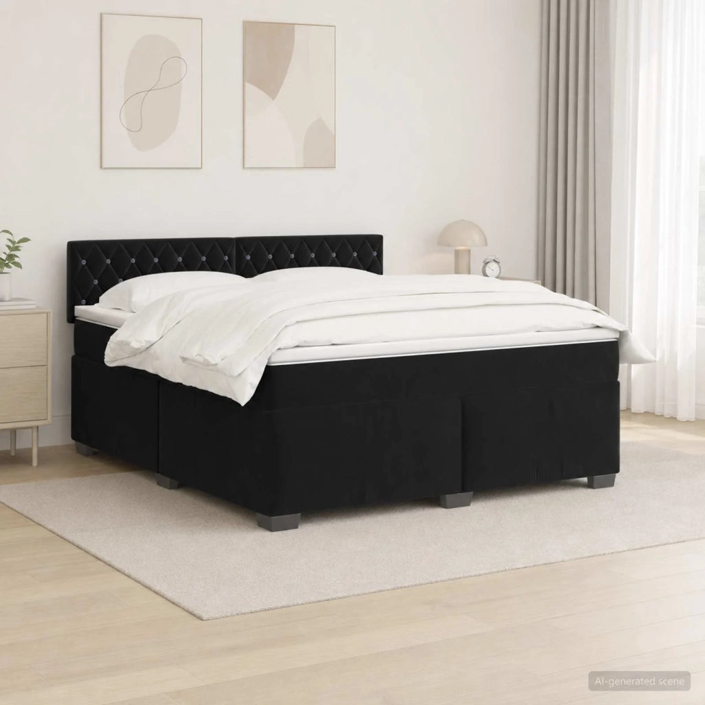 Letto con Box Spring, Materasso e LED Nero 160 x 200 cm Velluto 3452206