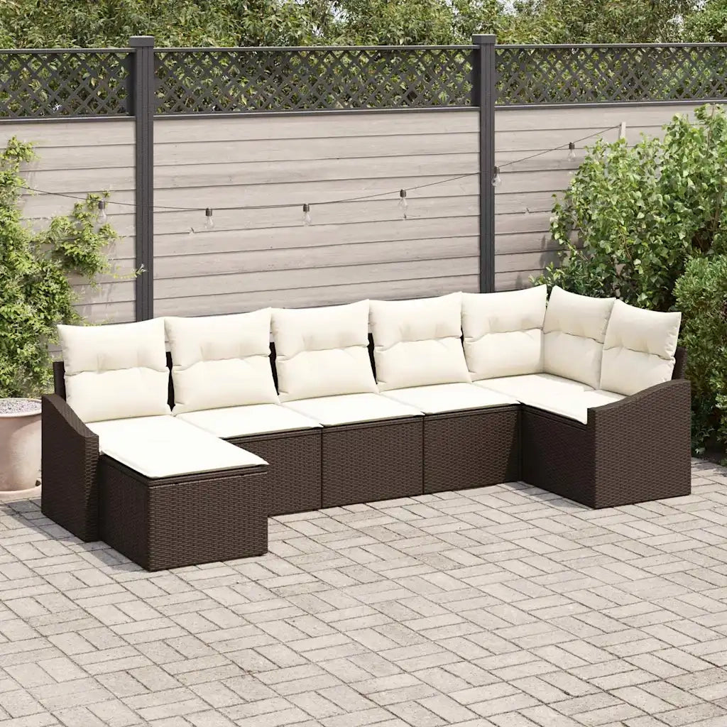 Set Divano da Giardino 7 pcs Marrone e Crema polyrattan 3355477