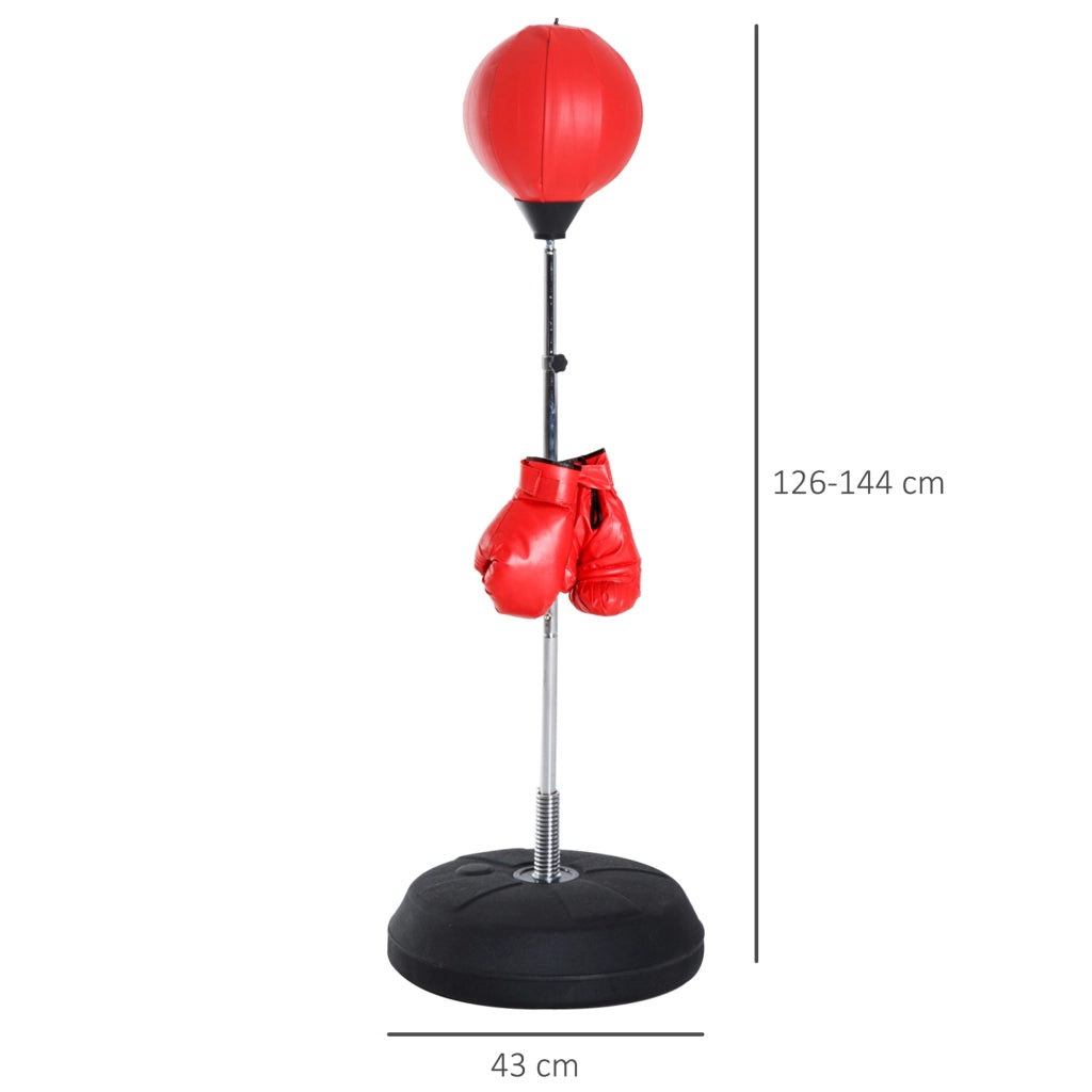 Sacco da Boxe Regolabile in Altezza con Base e Guanti ¨C Minimal ¨C Rosso e Nero 126-144 cm