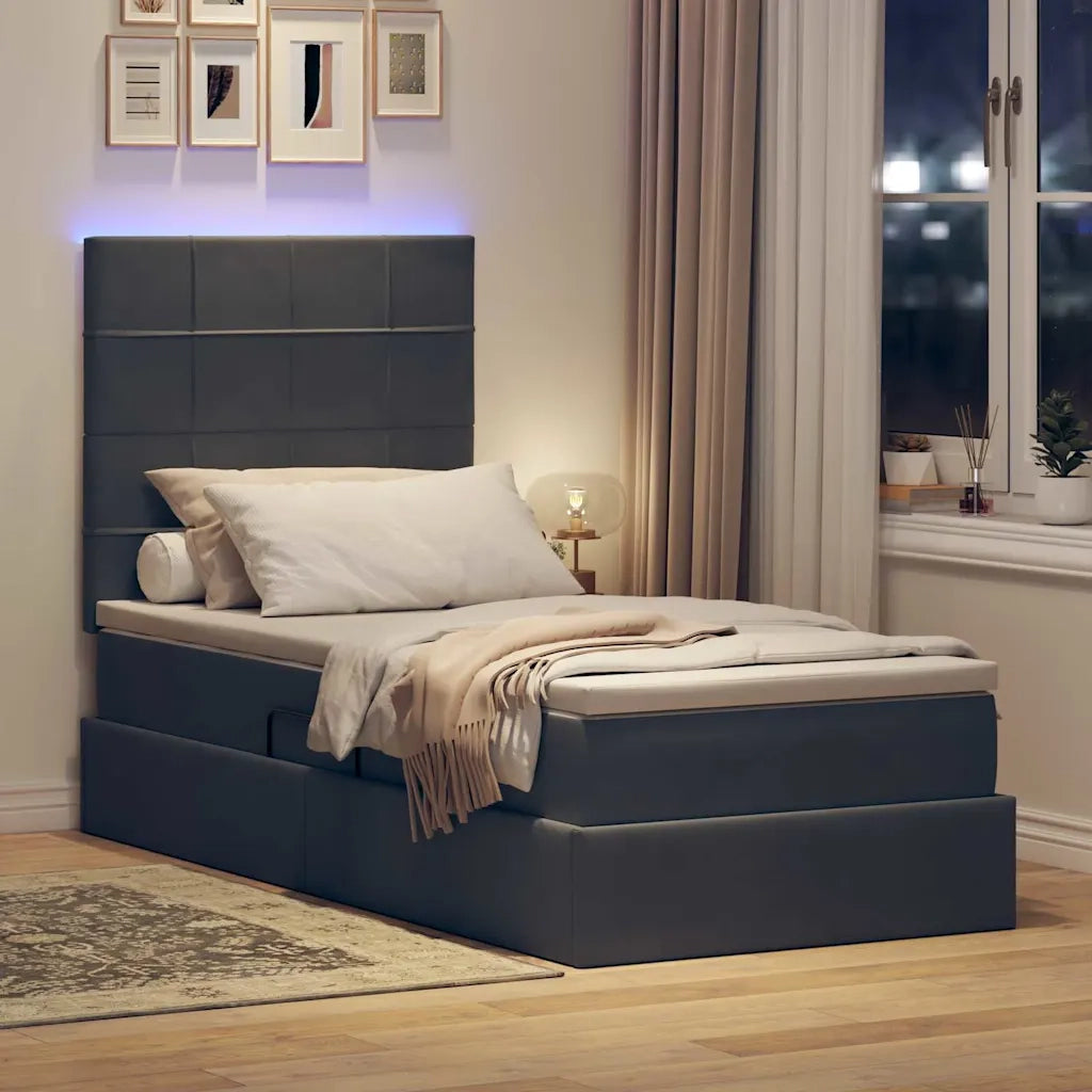 Letto con contenitore e LED Grigio scuro 90 x 200 cm Velluto