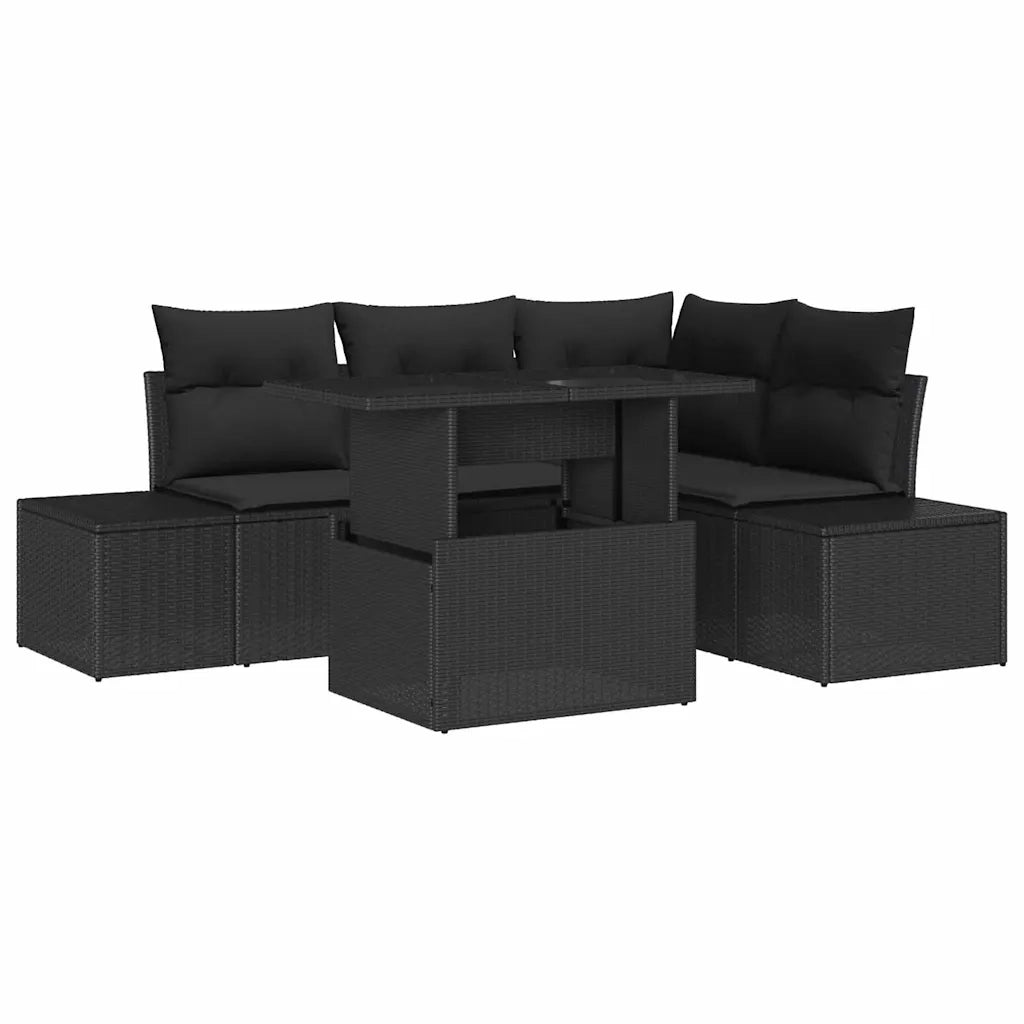 Set Divano da Giardino con cuscino 5 pcs Nero polyrattan