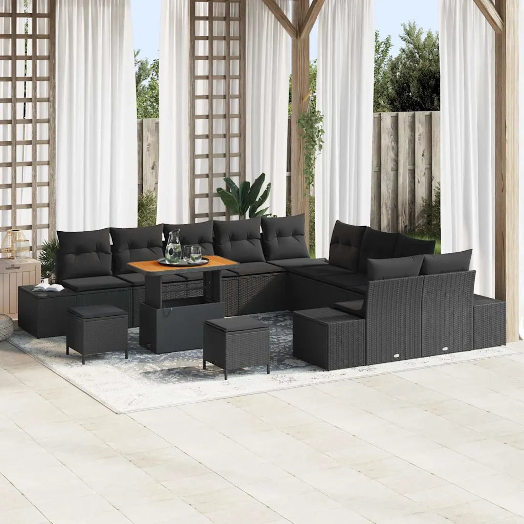 Set Divano da Giardino con cuscino 13 pcs Nero polyrattan 3362844