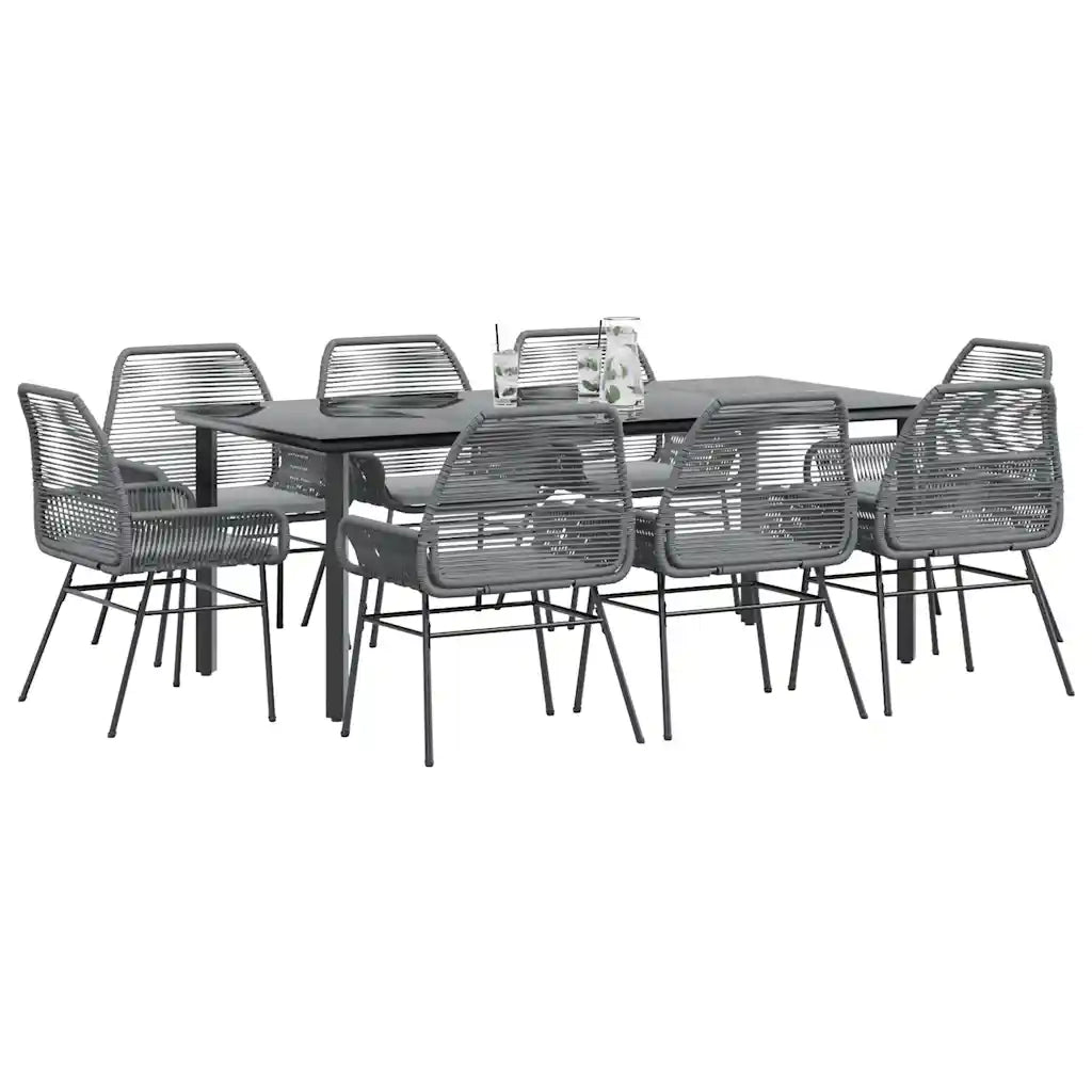 Set da Pranzo da Giardino 9 pz con Cuscini Polyrattan Vetro 3334582