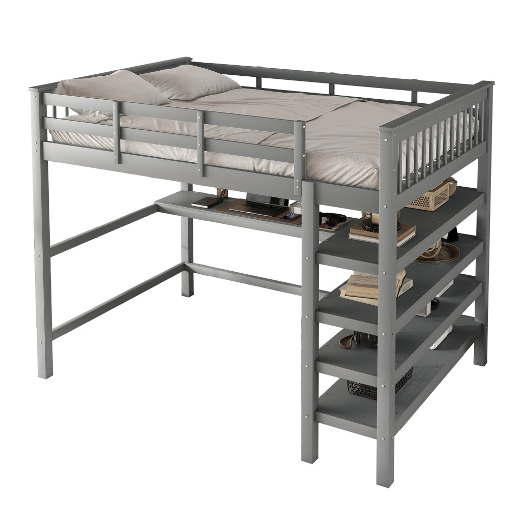 Letto a Soppalco con Scrivania e Ripiani ¨C MINIMAL ¨C Grigio 140x200