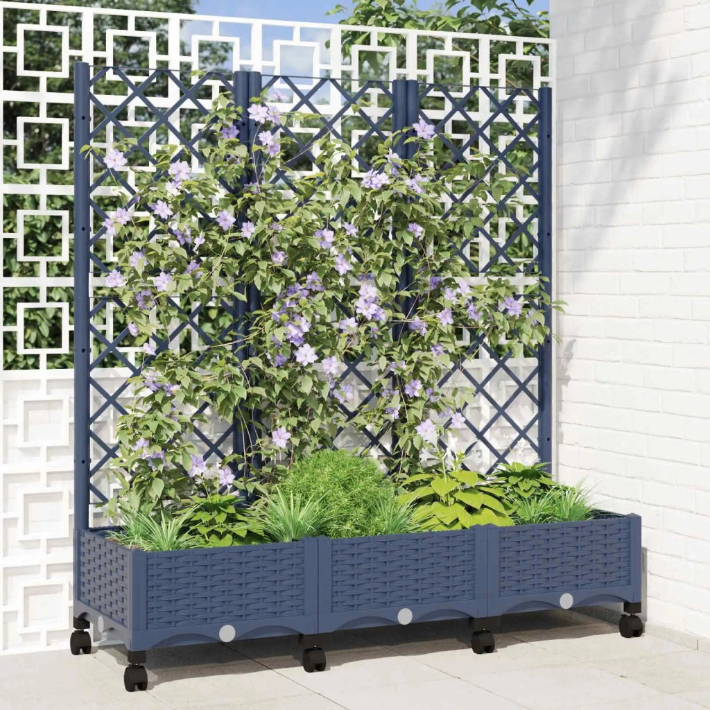 Vaso da giardino con grigliato e ruote Blu Grigio PP 3423053