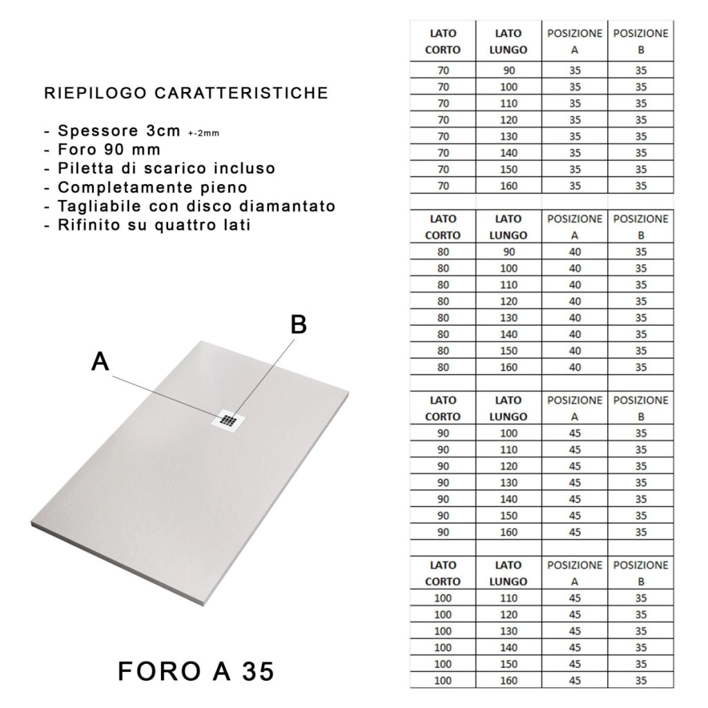 Piatto doccia in marmoresina nero effetto pietra cemento plus, misura 70x90