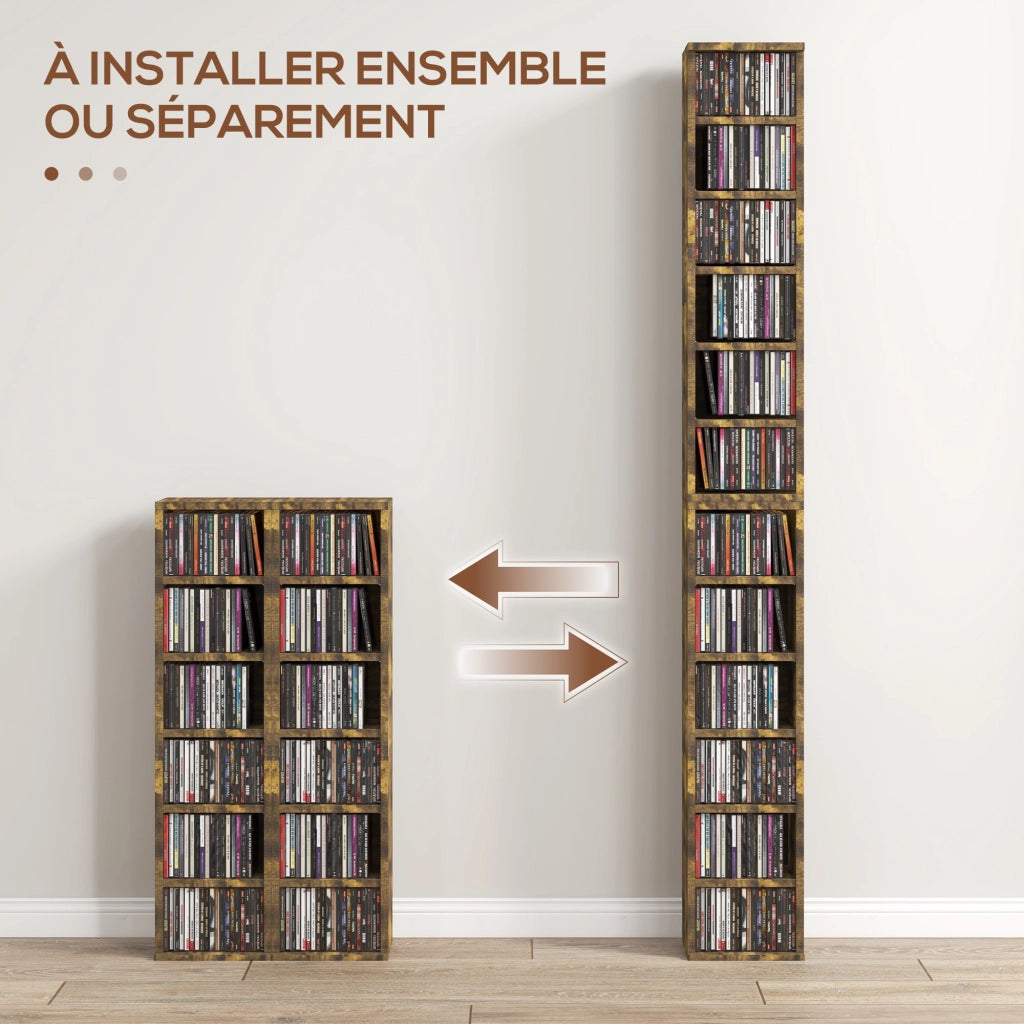 Armadio a colonne per CD ¨C Minimal ¨C 2 pezzi, 12 scomparti, 21x22.5x88.5 cm, marrone rustico
