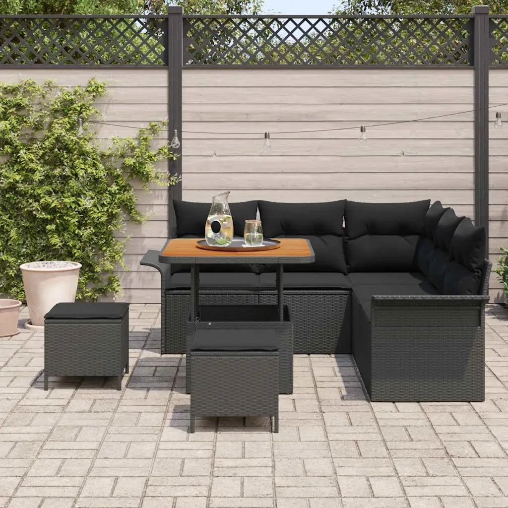 Set Divano da Giardino con cuscino 8 pcs Nero polyrattan