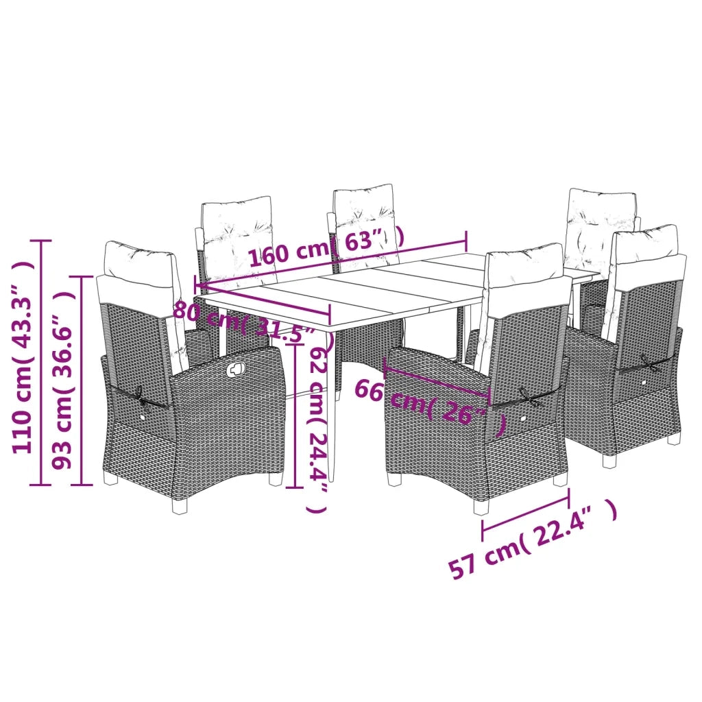 Set da Pranzo da Giardino 7 pz con Cuscini Beige in Polyrattan 3213006