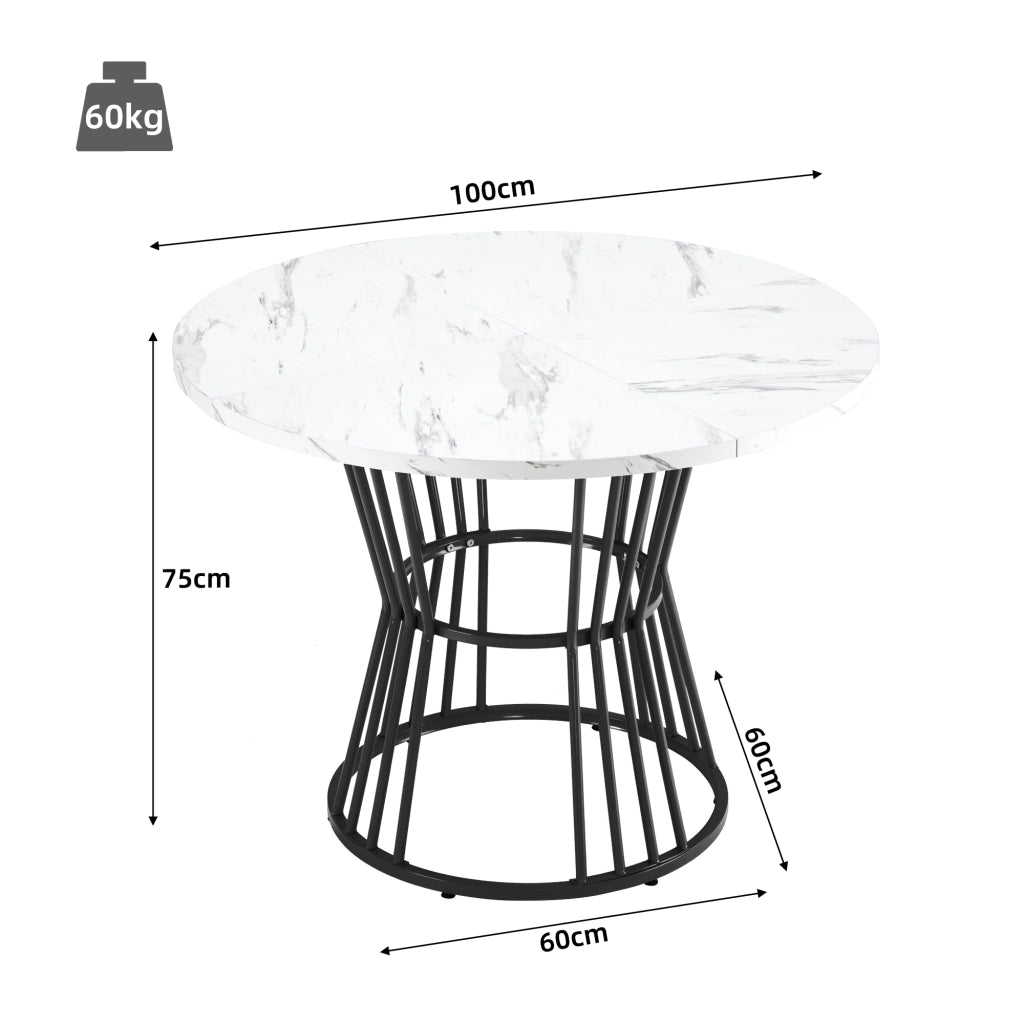 Tavolo da Pranzo con Piano Effetto Marmo e Gambe in Metallo ¨C Xylo ¨C Bianco/Nero