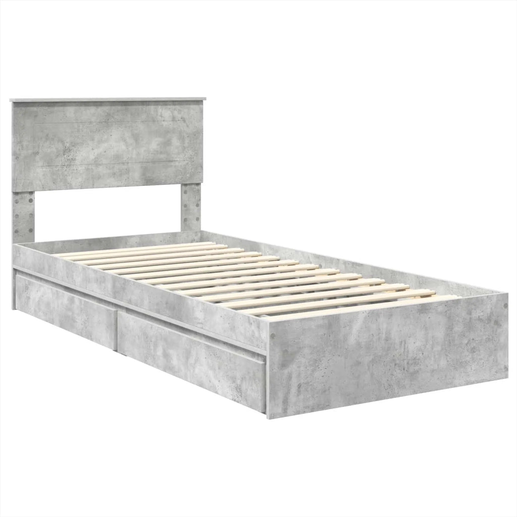 Letto con Contenitore con testiera Grigio cemento 70 x 190 cm