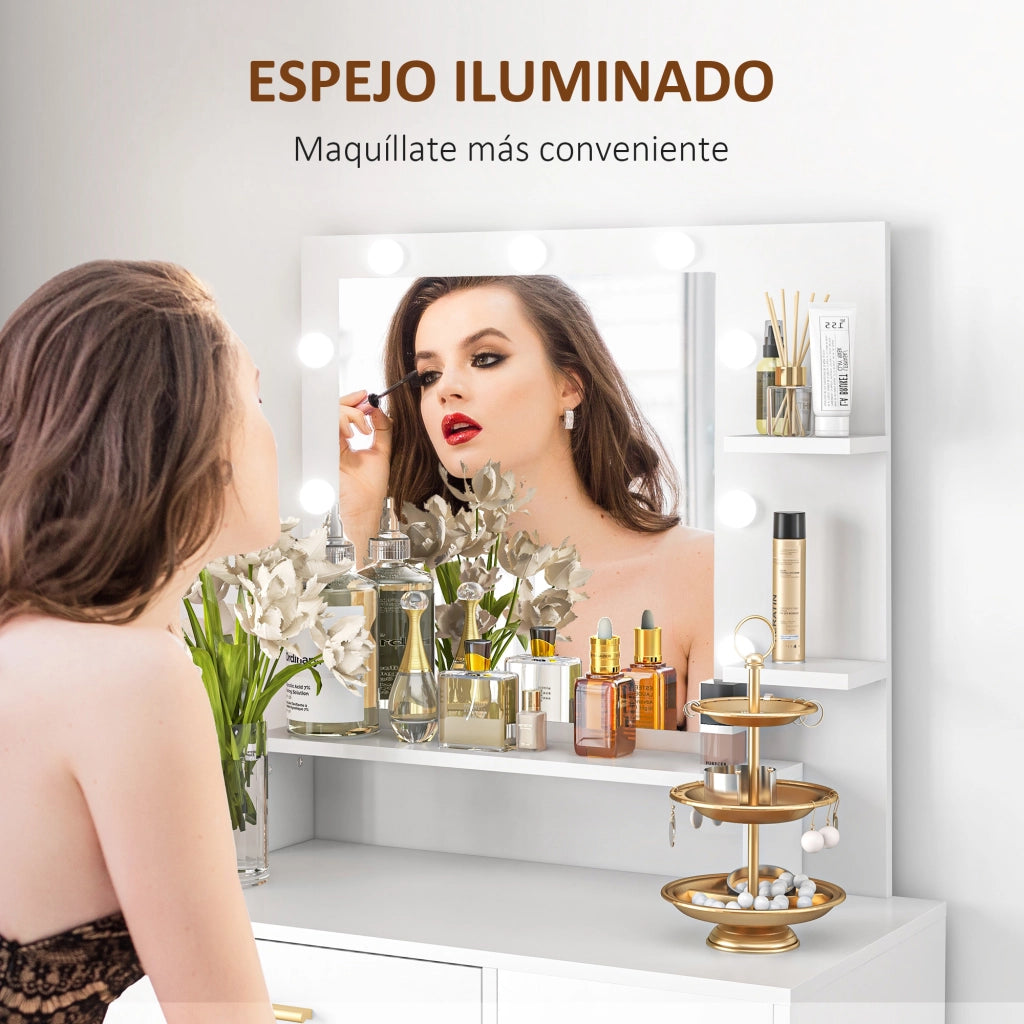 Scrivania da trucco con specchio LED e cassetti ¨C Minimal ¨C Bianco
