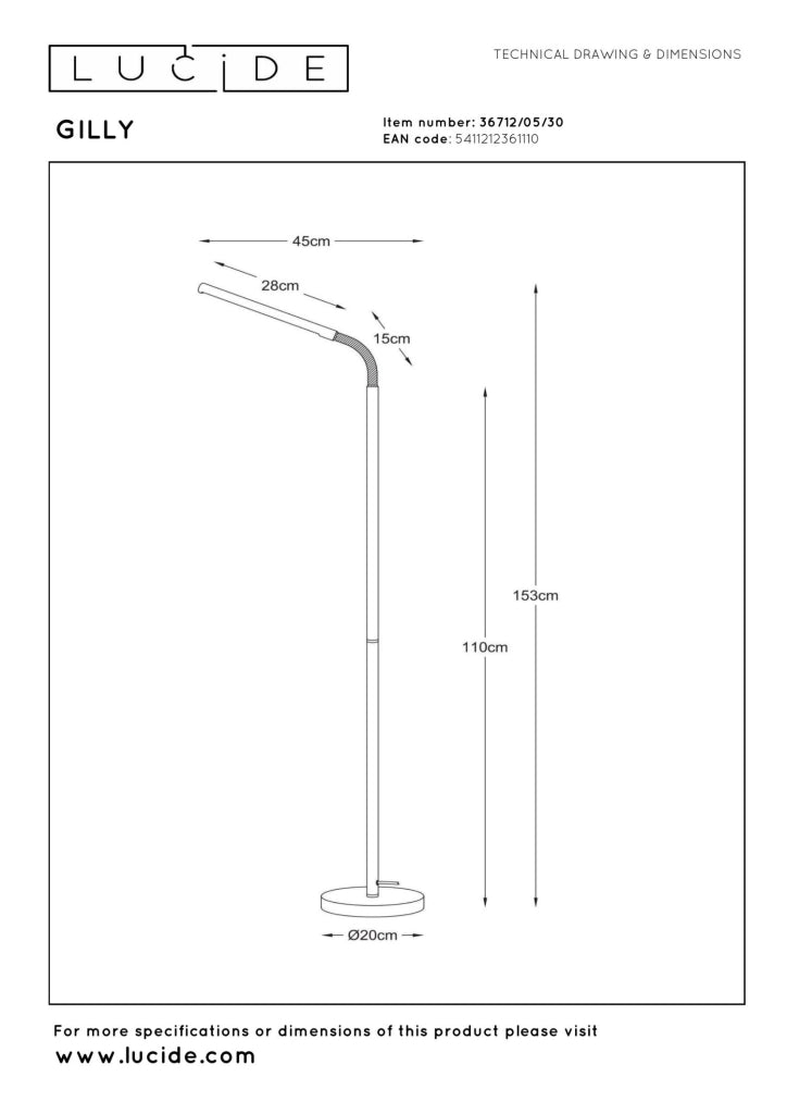Lampada da terra LED GILLY nera metallo Lucide