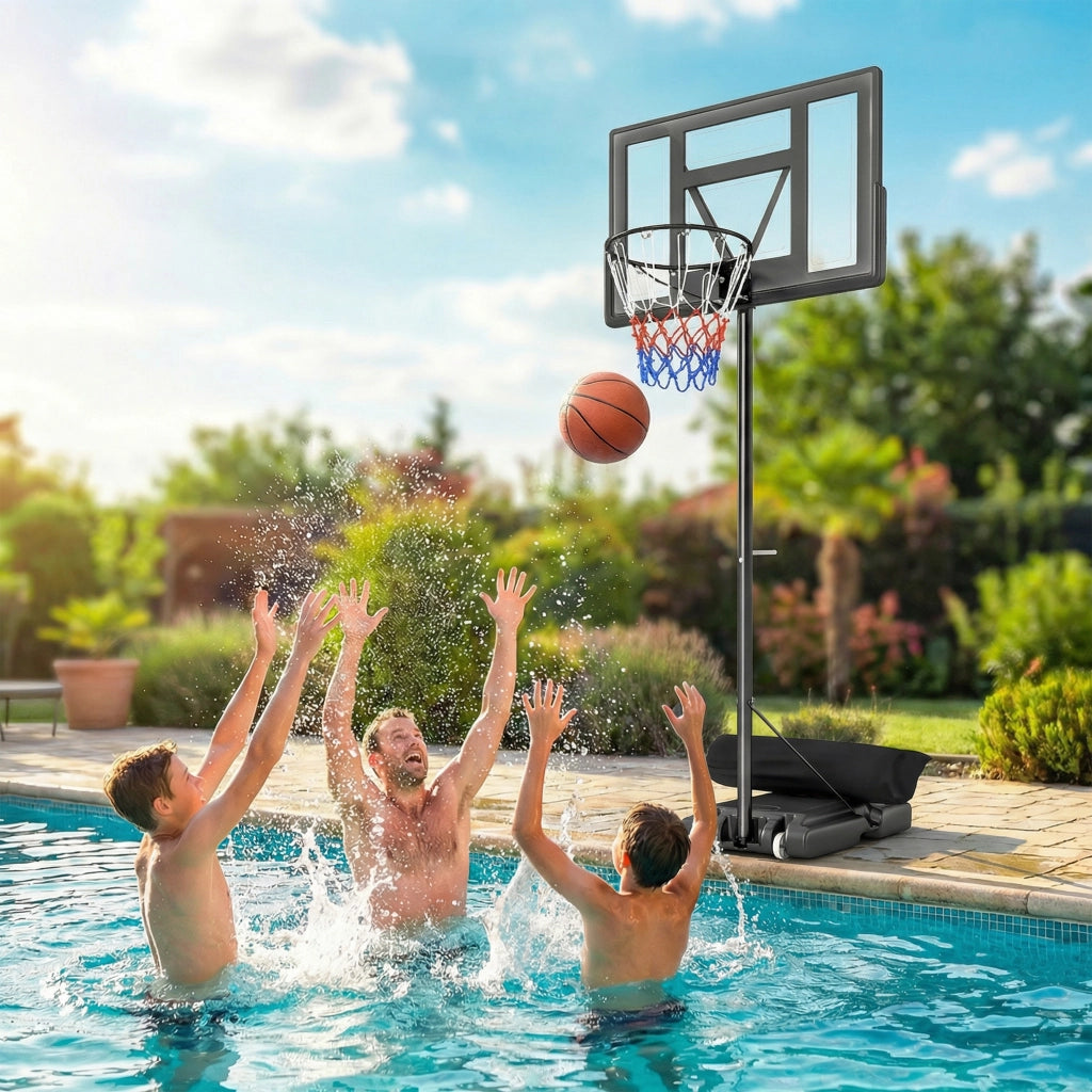 Canestro Basket con Altezza Regolabile 1.3-3 m. Base Riempibile e Ruote. Nero