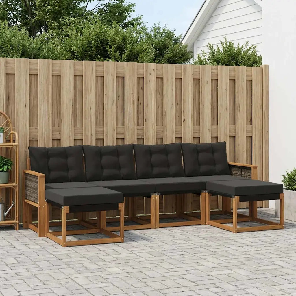 Set di divani da esterno con cuscino 6 pcs Naturale e Nero 3382124